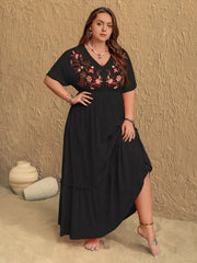Plus Size Embroidered V-Neck Maxi Dress