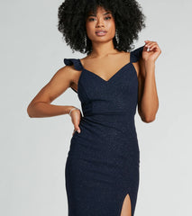 Tamera V-Neck Ruffle Mermaid Glitter Formal Dress