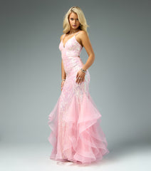 Sylvia Lace-Up Mermaid Tulle Ruffle Sequin Dress