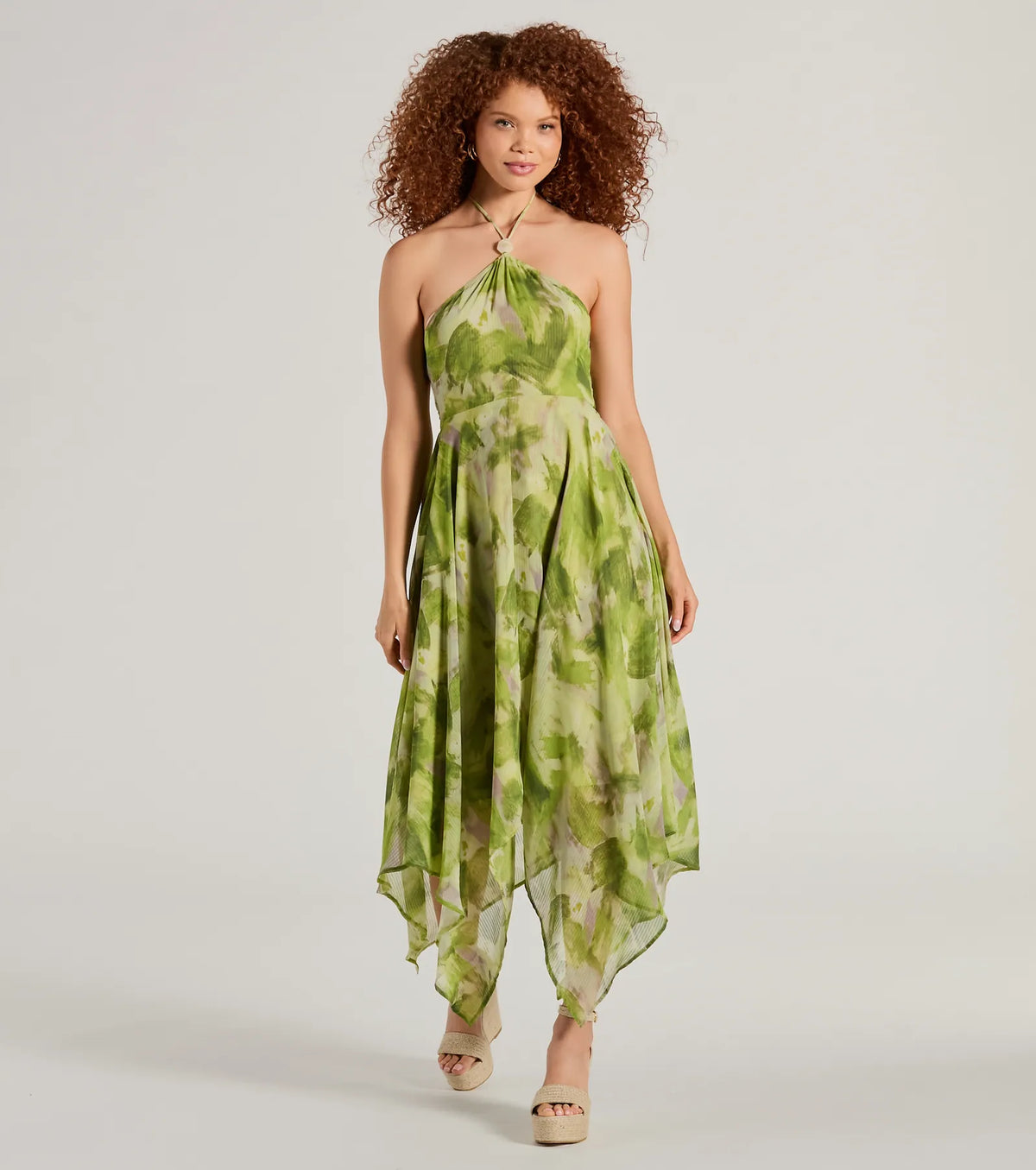 Dreamy Muse Watercolor Chiffon Flowy Midi Dress