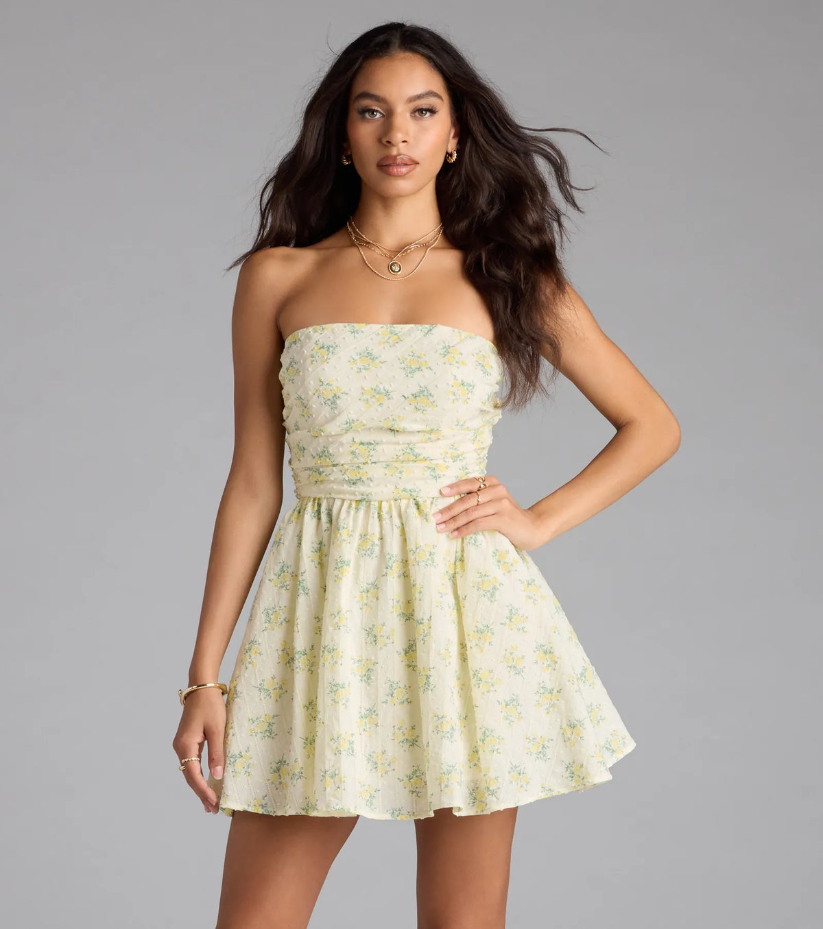 Sunny Chic Floral Strapless Skater Dress