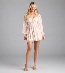 Elevated Outing Floral Long Sleeve Chiffon Skater Dress