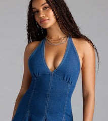 Best For Last Halter A-Line Denim Mini Dress
