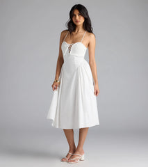 Easy And Breezy Lace-Up Midi Dress With Pockets