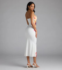 Set For Vacay Tropical Floral Strapless Midi Dress