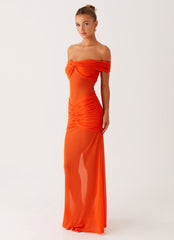 Charming Off Shoulder Maxi Dress - Orange