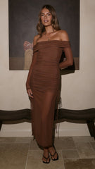 Isadora Off Shoulder Maxi Dress - Chocolate