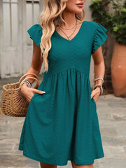Ruffle Sleeve V-Neck A-Line Dress