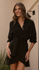Zaida Shirt Mini Dress - Black