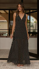 Oriella Maxi Dress - Black Polka