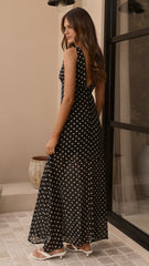 Oriella Maxi Dress - Black Polka