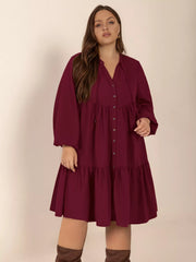 Plus Size Button Front Balloon Sleeve Dress