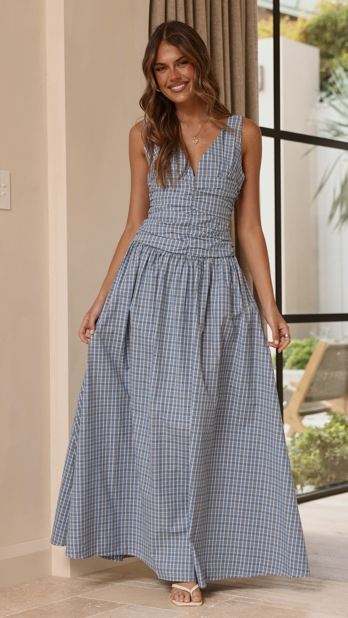 Sanya Maxi Dress - Blue Check