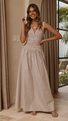 Sanya Maxi Dress - Beige Check