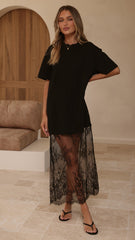 Kai Lace T-Shirt Maxi Dress - Black