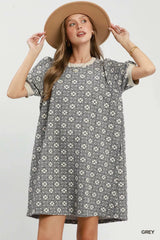 Umgee Floral Textured Puff Sleeve Mini Dress