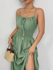 Smocked Spaghetti Strap Midi Dress
