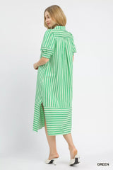 Umgee Striped Puff Sleeve Midi Dress