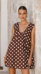Vanessa Oversized Mini Dress - Brown Polka