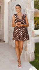 Vanessa Oversized Mini Dress - Brown Polka
