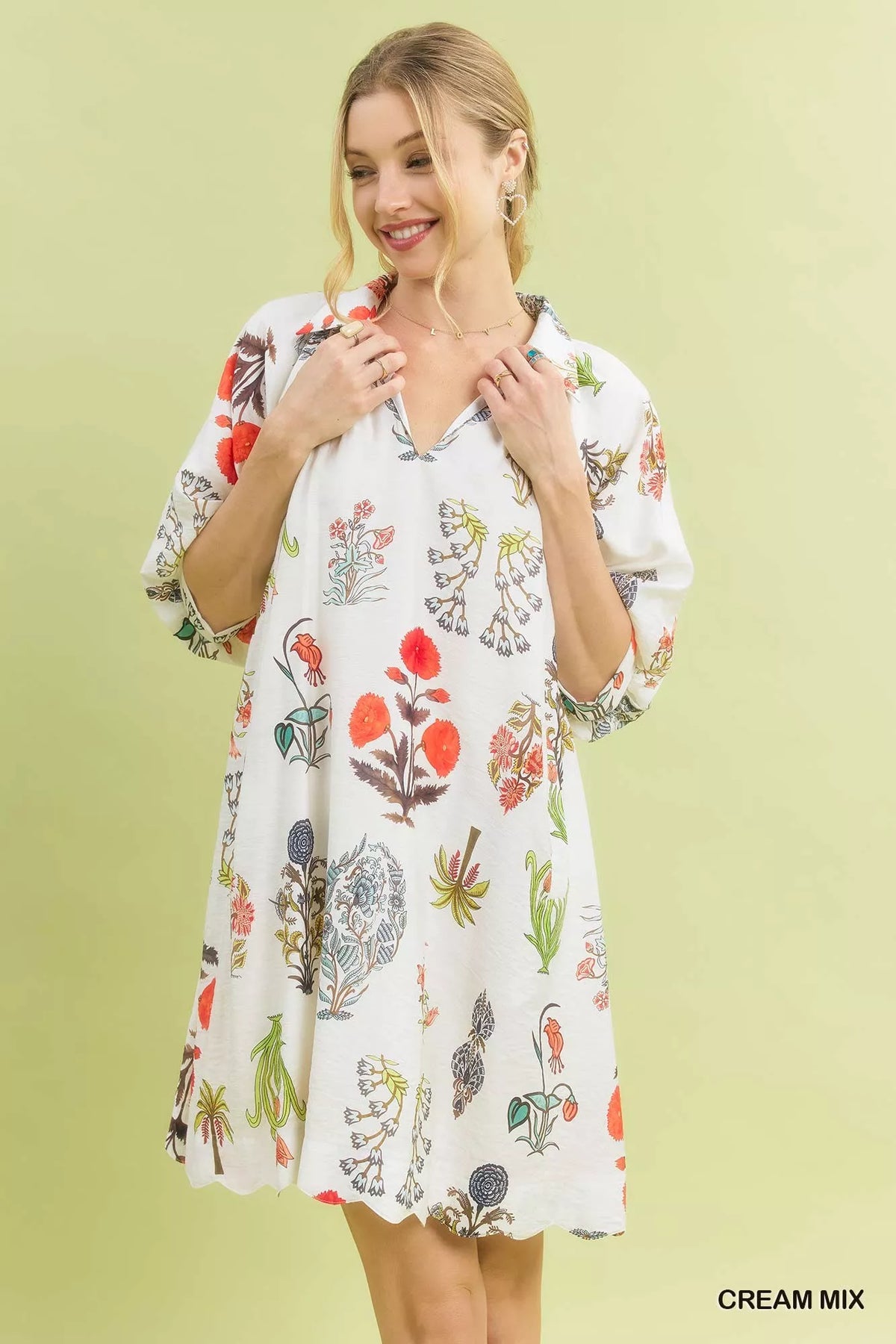 Umgee Floral Encyclopedia Print Mini Dress