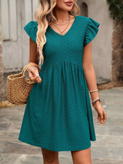 Ruffle Sleeve V-Neck A-Line Dress