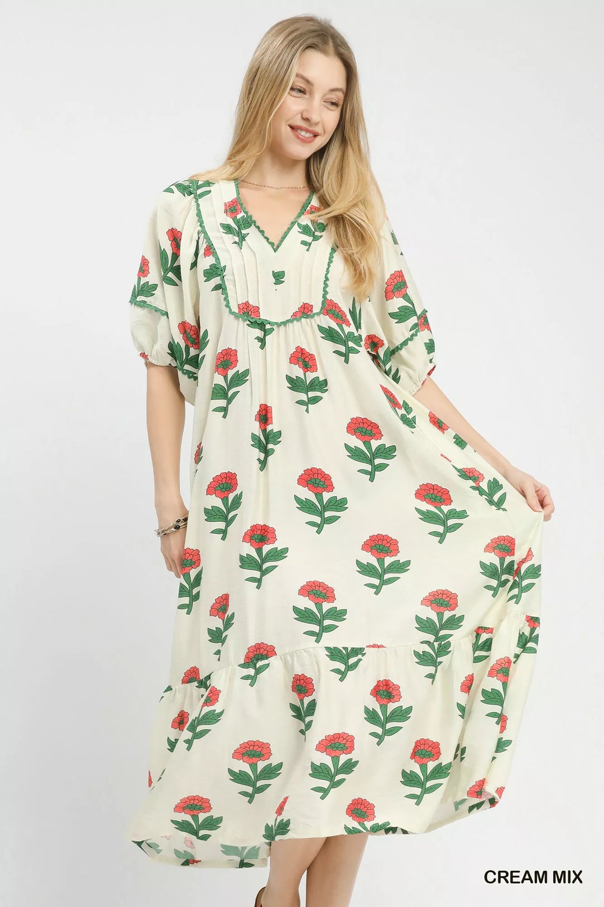 Umgee Floral Print Midi Dress
