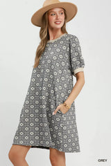 Umgee Floral Textured Puff Sleeve Mini Dress