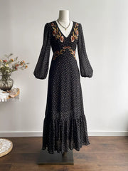 Plus Size Floral Embroidered Polka Dot Maxi Dress