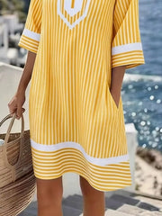 Full Size Striped V-Neck Casual Dress Plus Size