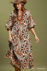 Umgee Abstract Print Midi Dress