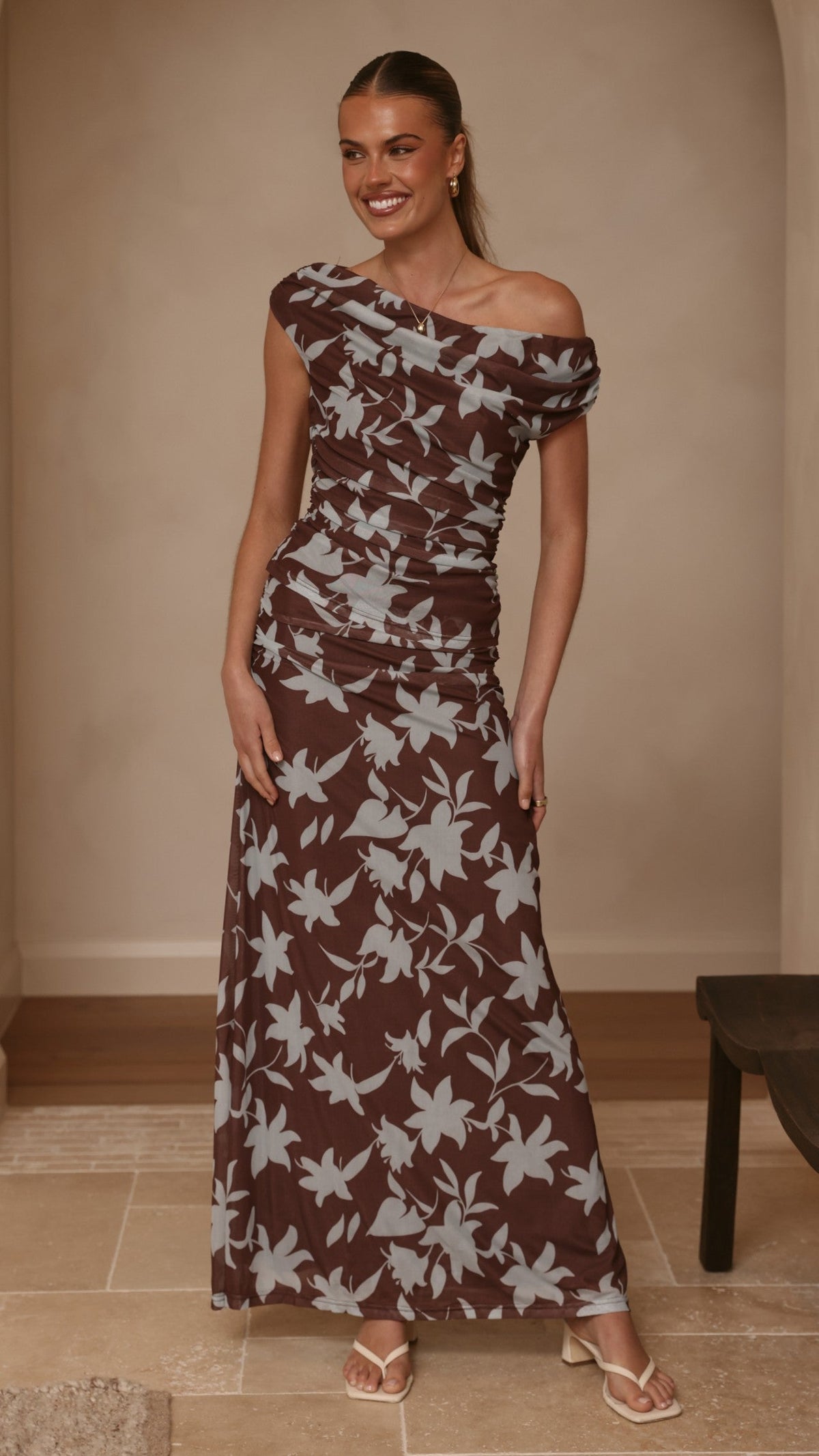 Nova Maxi Dress - Chocolate/Blue Print