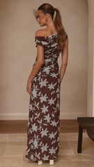 Nova Maxi Dress - Chocolate/Blue Print