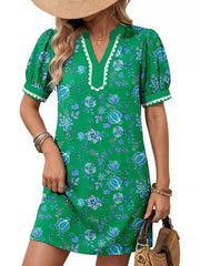 Notched Puff Sleeve Mini Dress