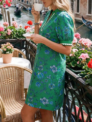 Notched Puff Sleeve Mini Dress