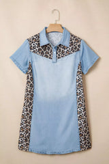 Leopard Print Panel Short Sleeve Dress