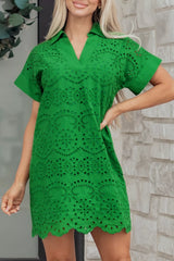 Eyelet Collared Neck Short Sleeve Dress