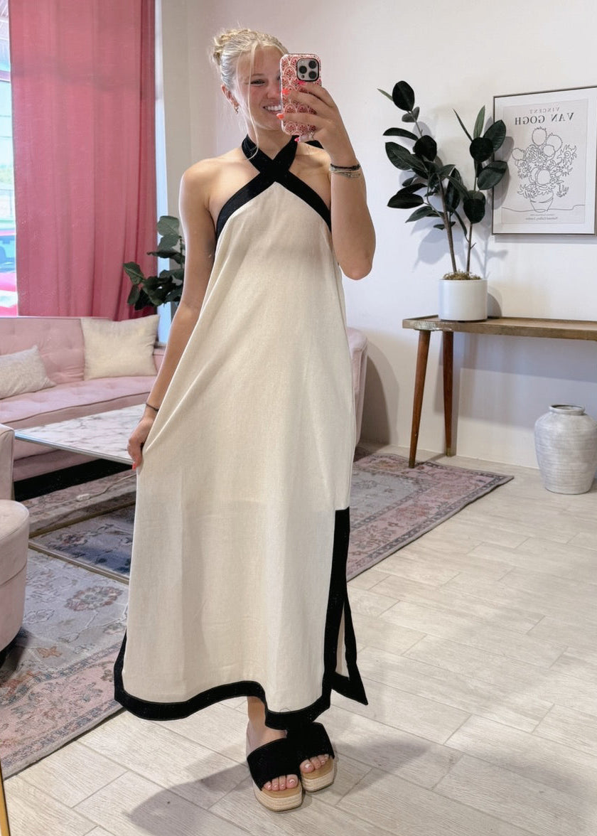 Halter Neckline Linen Dress