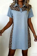 Leopard Print Panel Short Sleeve Dress