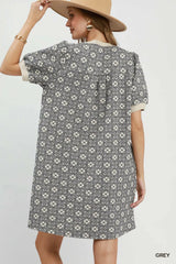 Umgee Floral Textured Puff Sleeve Mini Dress
