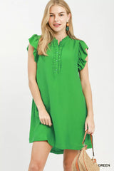 Umgee Ruffle Sleeve Henley Shift Dress