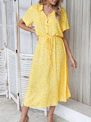 Polka Dot Button Front Midi Dress