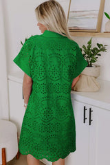 Eyelet Collared Neck Short Sleeve Dress