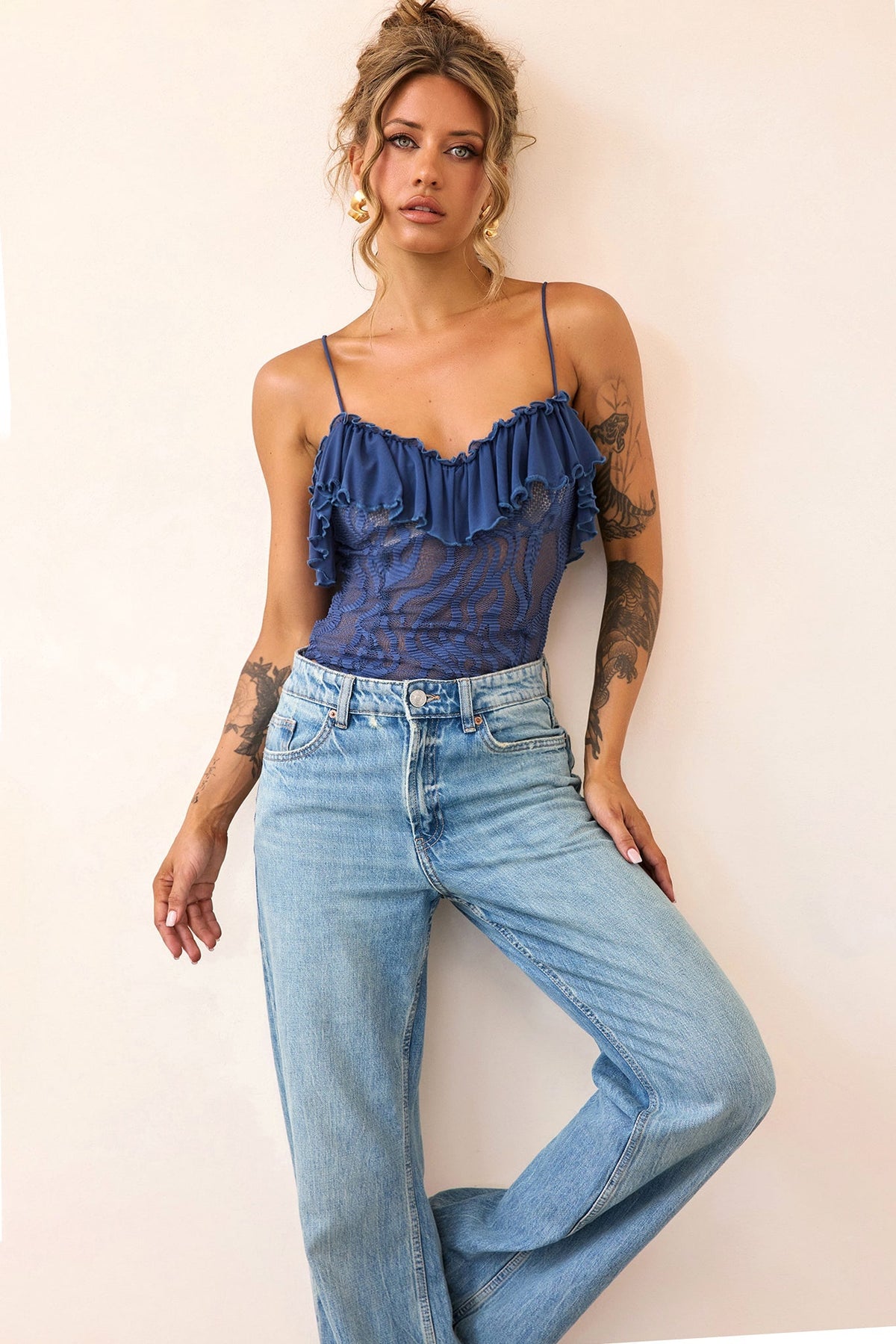 Soft Whispers Lace Bodysuit - Midnight Blue