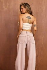 Petal Reverie Satin Crop Top - Beige