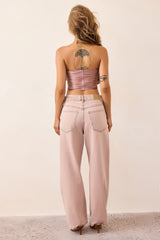 Petal Reverie Satin Crop Top - Mocha