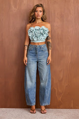 Petal Reverie Satin Crop Top - Sage