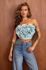 Petal Reverie Satin Crop Top - Sage