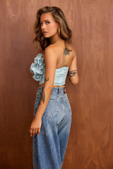 Petal Reverie Satin Crop Top - Sage