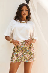 Mosaic Glow Sequin Mini Skirt - Lime Multi